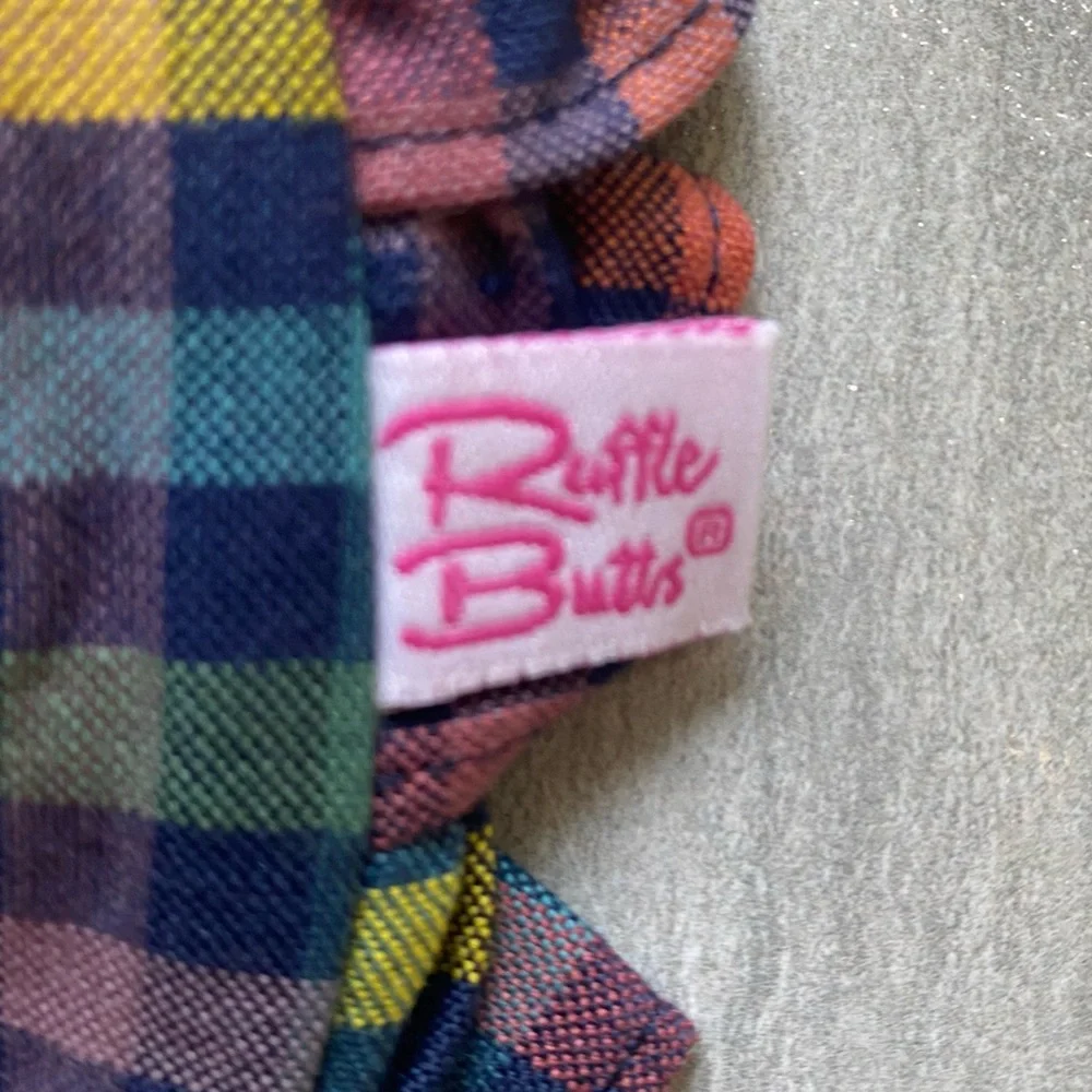 NWT RuffleButts Harvest Rainbow Gingham Long Sleeve Smocked Bubble Romper, 0-3M